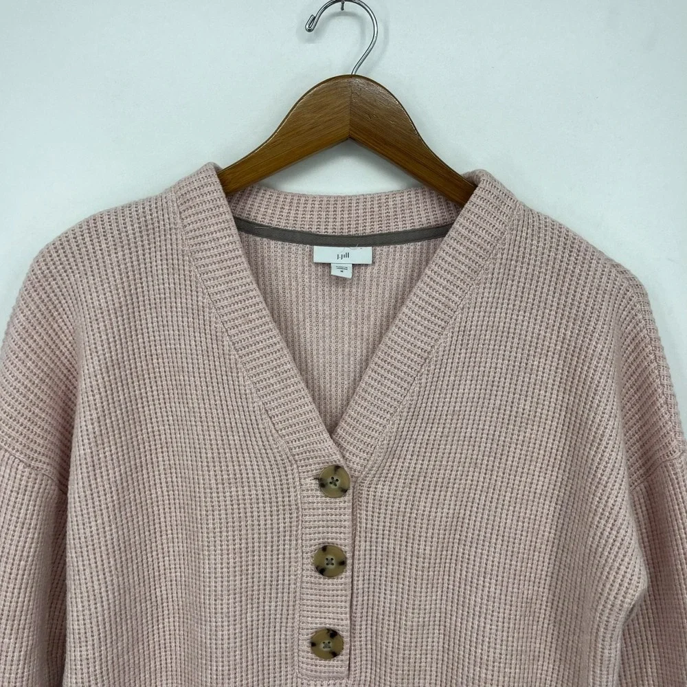 J. Jill Sweater Women's Size M Pink Knit 1/4 Button‎ V-Neck Rayon Blend